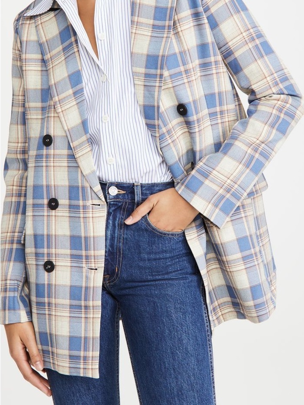 LIONESS Plaid Printed Long Cut Blazer